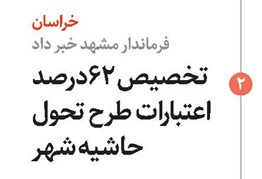 تخصیص ۶۲ درصد اعتبارات طرح تحول حاشیه شهر مشهد